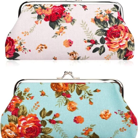 2 Packs Large Coin Purse Floral Cell Phone Pouch Clasp Wallet Handbags Change Po - Picture 1 of 10